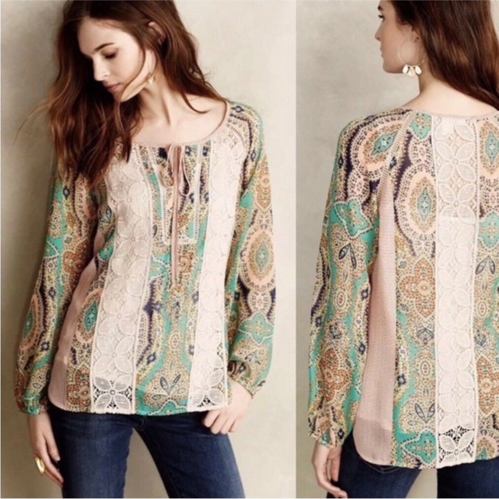 Anthropologie giada floral crochet top